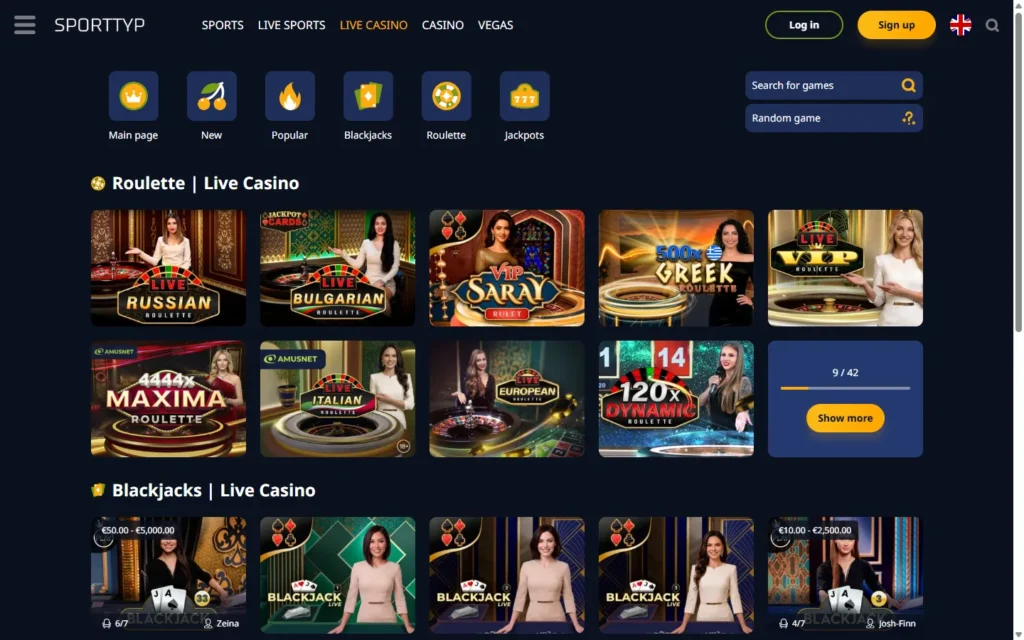 Sporttyp Casino: Live Casino