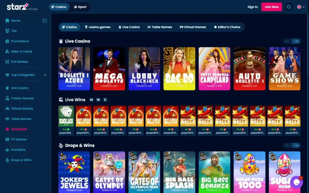 Starz Spins Casino: Slots