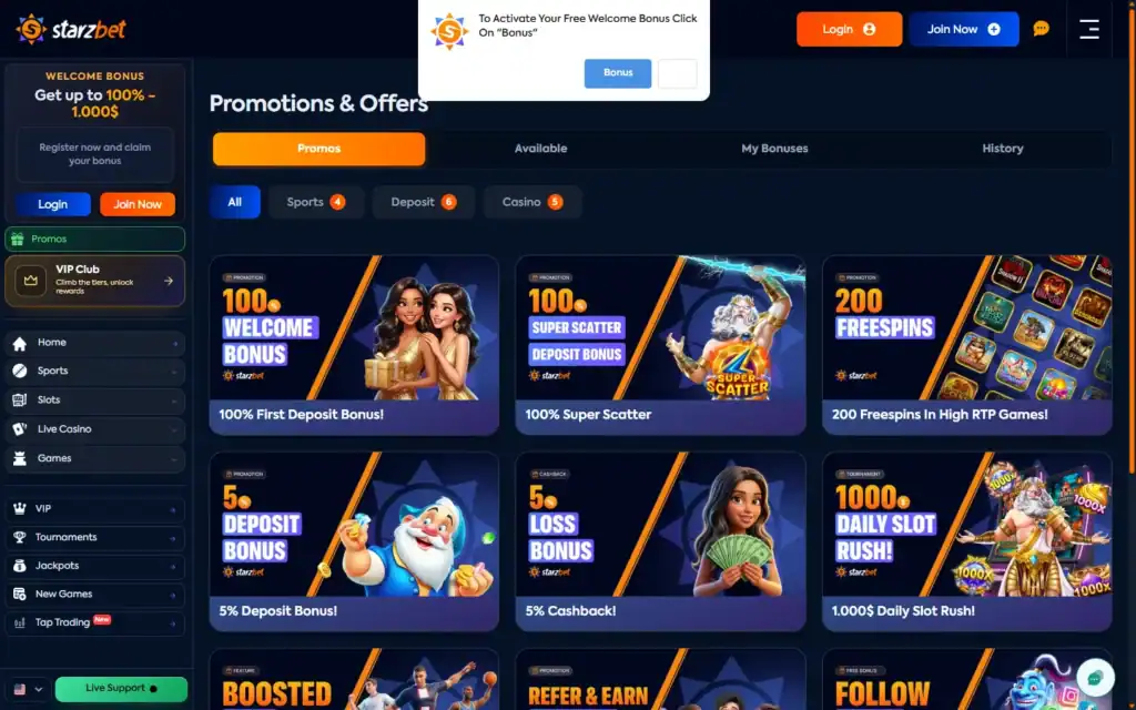 Starzbet Casino: Bonus