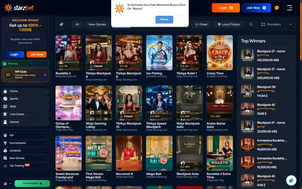 Starzbet Casino: Live Casino