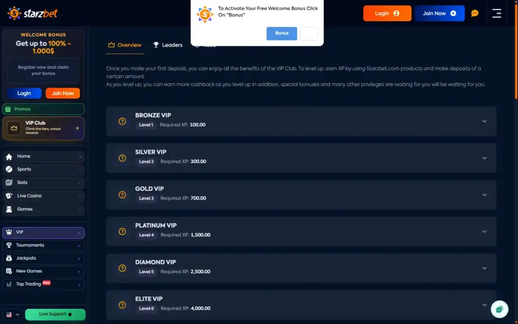 Starzbet Casino: VIP