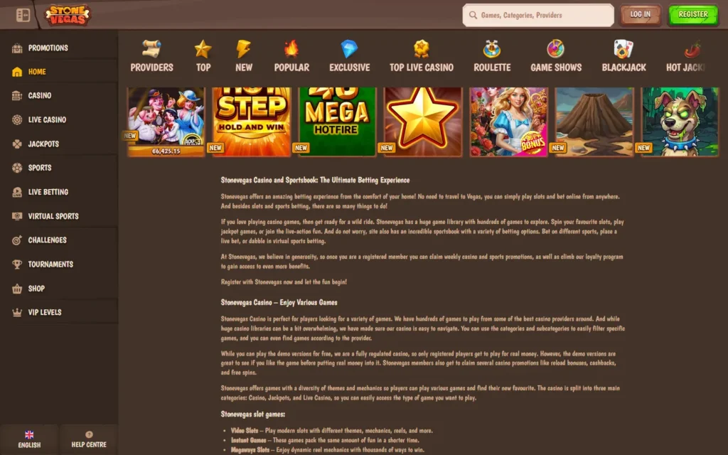 StoneVegas Casino: Homepage