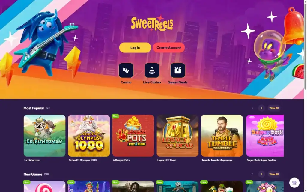 SweetReels Casino: Homepage