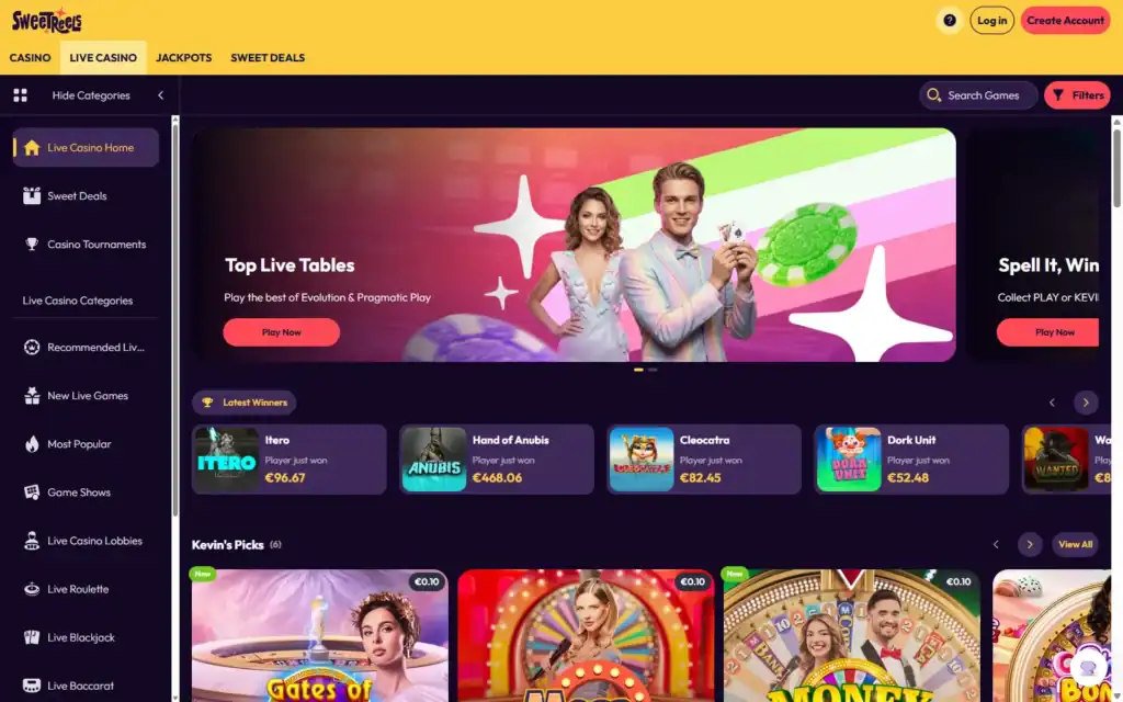 SweetReels Casino: Live Casino