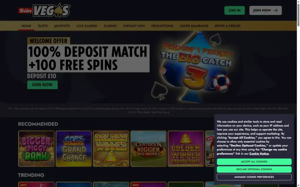 The Sun Vegas Casino: Homepage