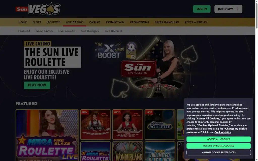 The Sun Vegas Casino: Live Casino