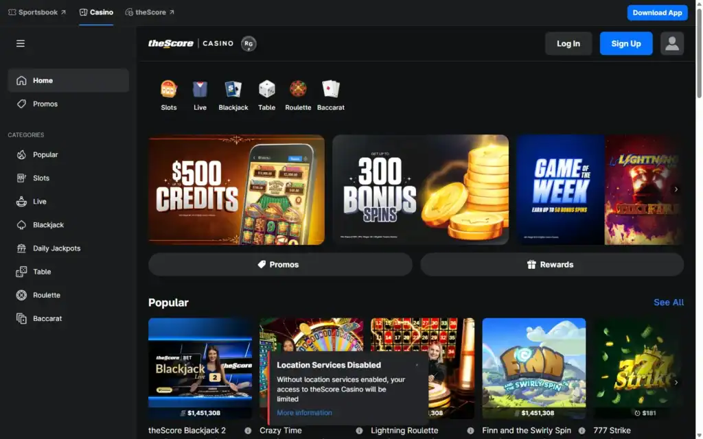 theScore Casino: Homepage