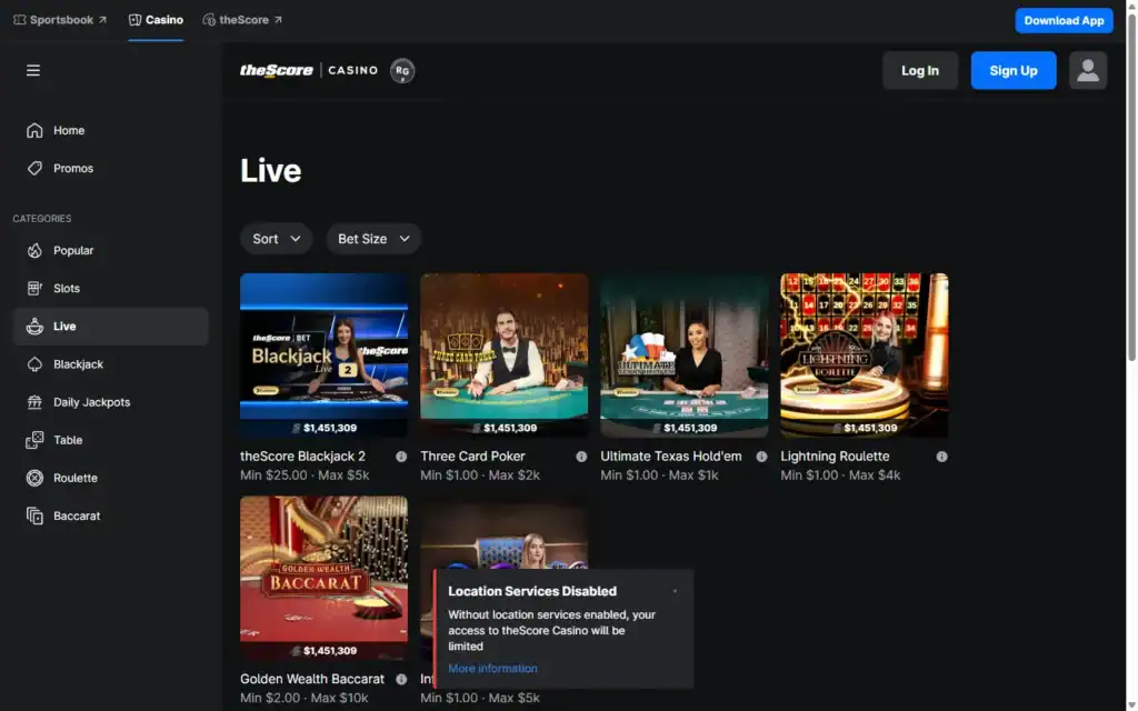 theScore Casino: Live Casino
