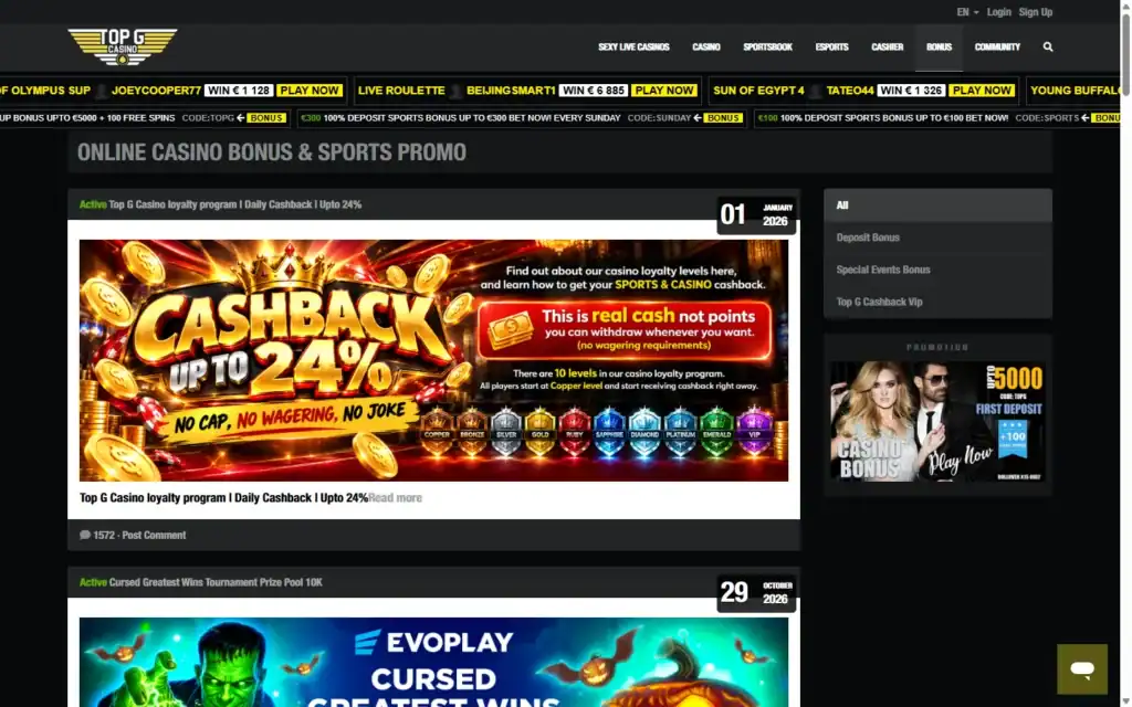 Top G Casino: Bonus