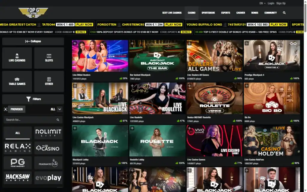 Top G Casino: Live Casino