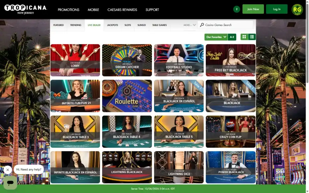 Tropicana Casino: Live Casino