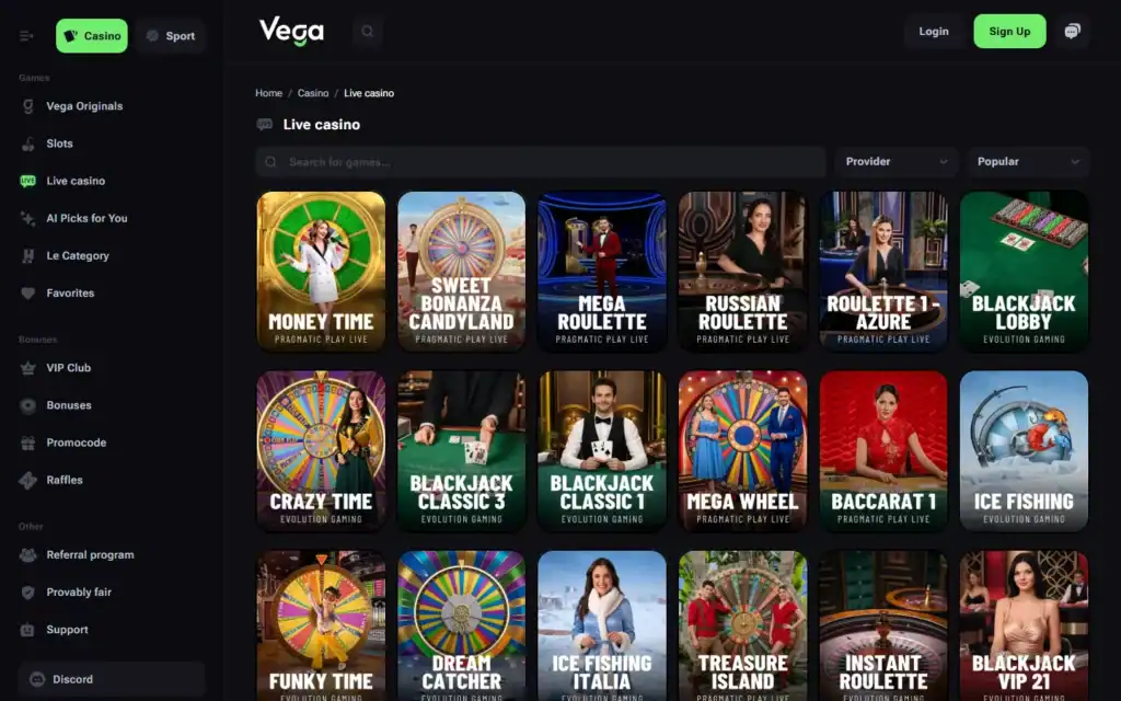 Vega Bet Casino: Live Casino