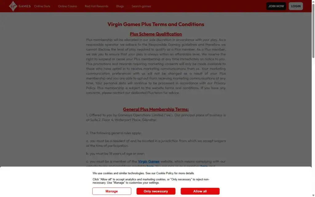 Virgin Games Casino: VIP