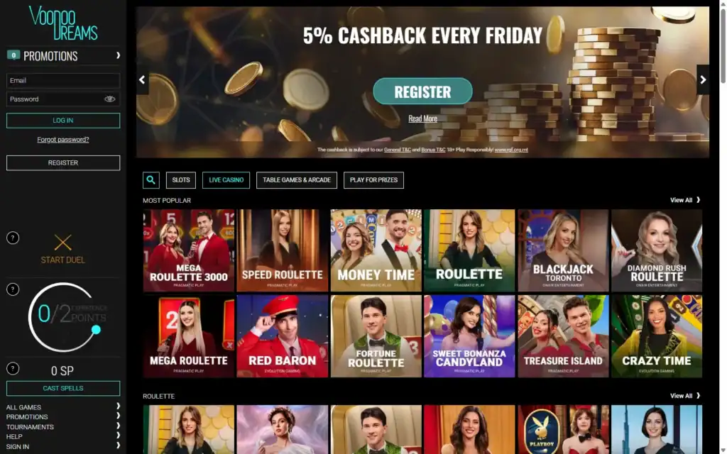 VoodooDreams Casino: Live Casino