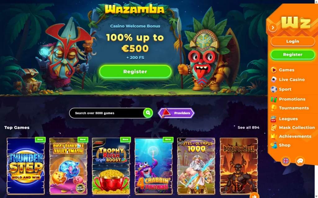 Wazamba: Homepage