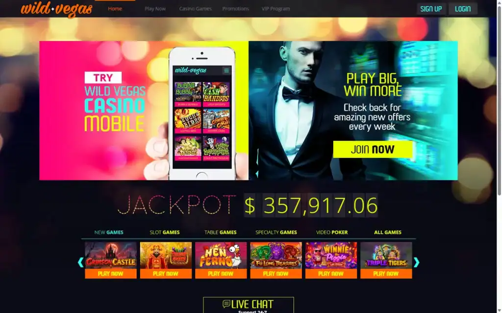 Wild Vegas Casino: Homepage