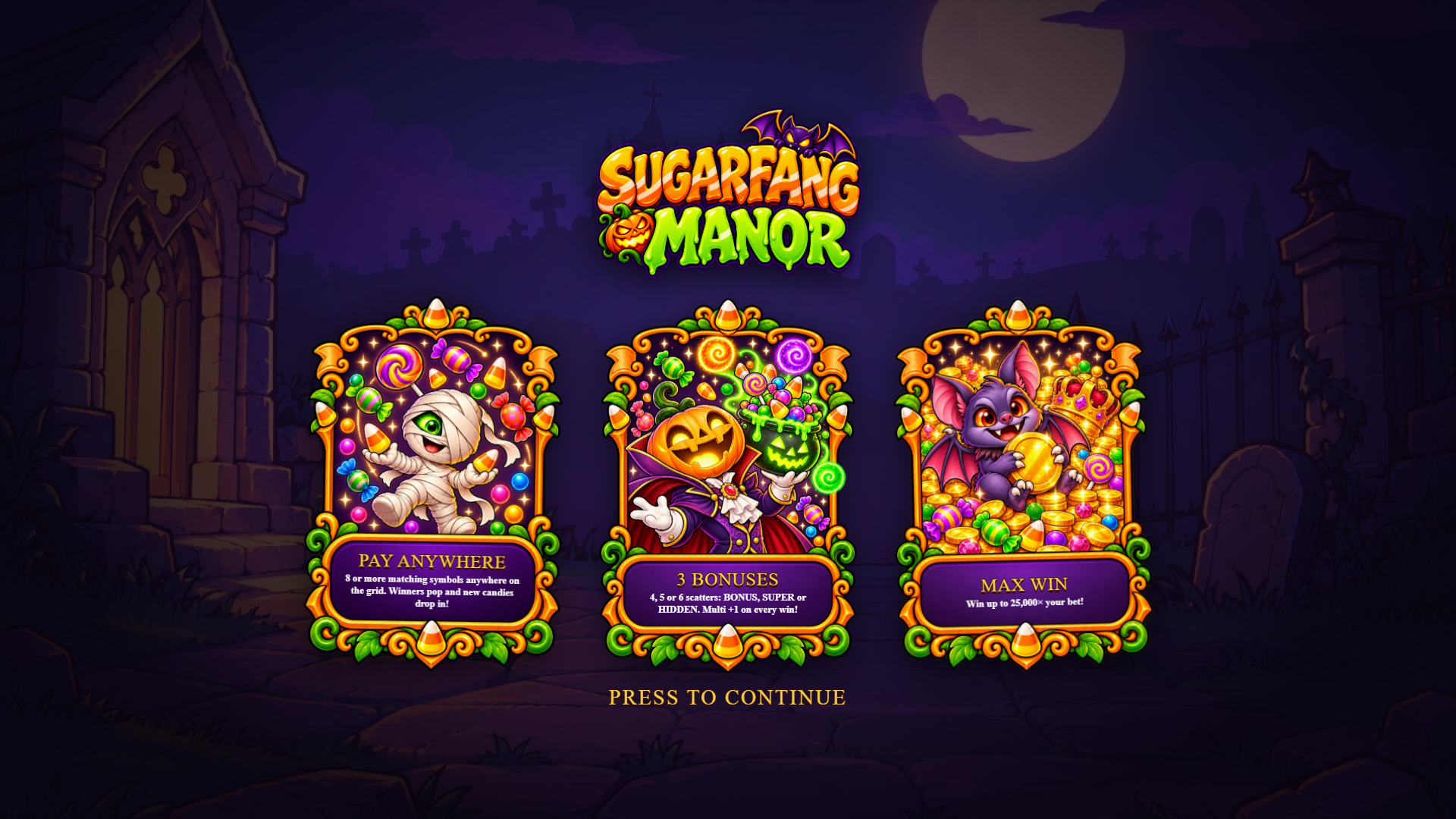 Sugarfang Manor slot intro screen