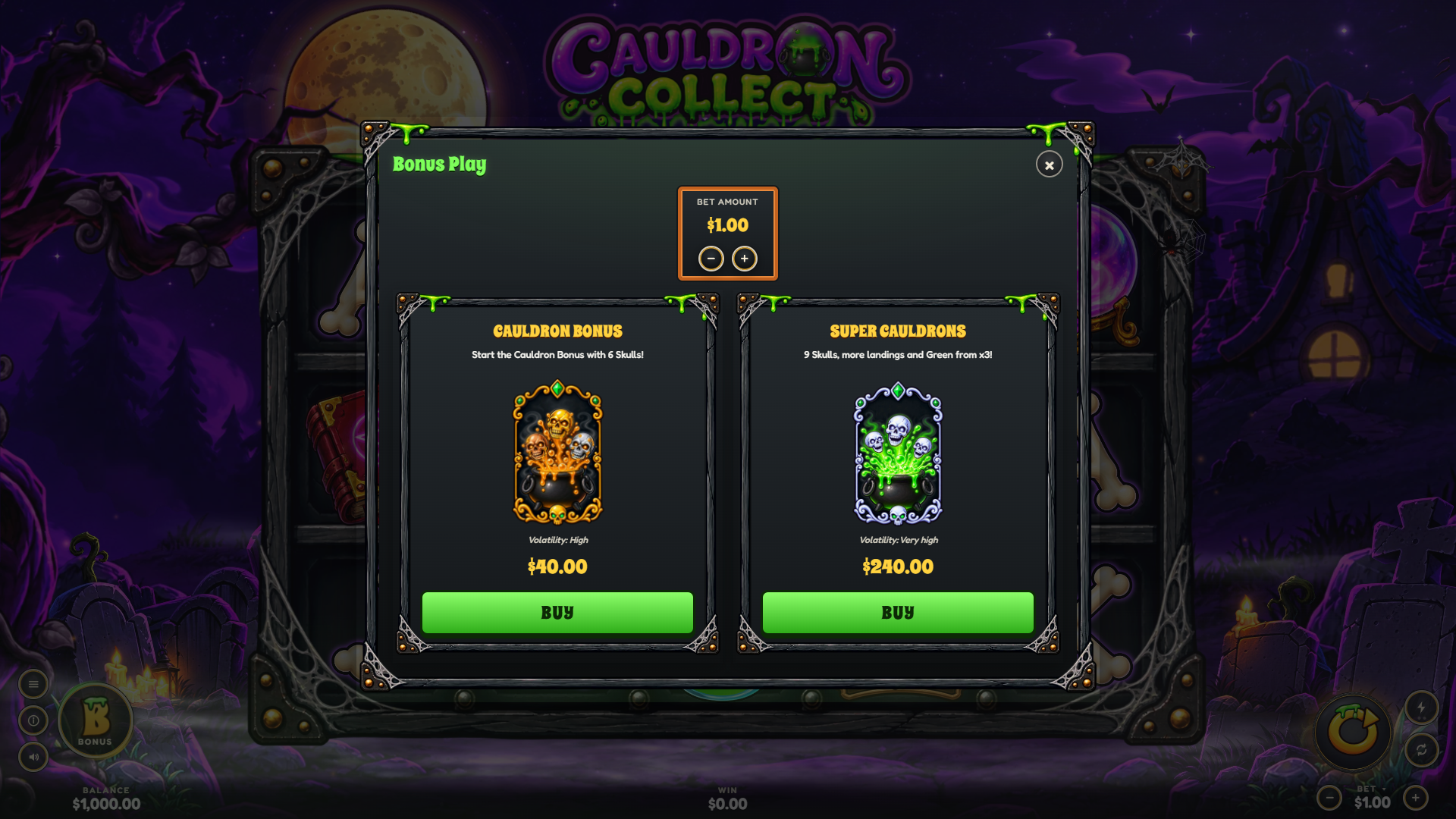 Cauldron Collect bonus buy menu