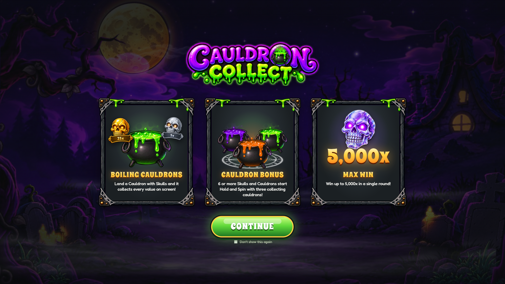 Cauldron Collect slot intro screen