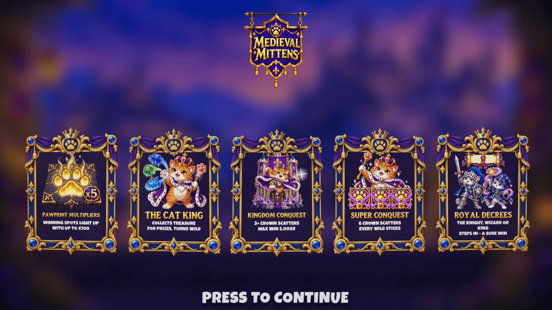 Medieval Mittens slot intro screen