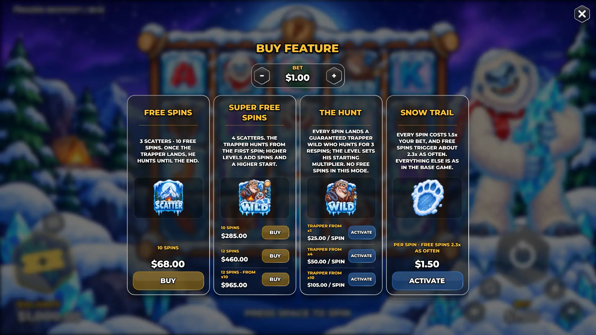 Frozen Bigfoot bonus buy menu