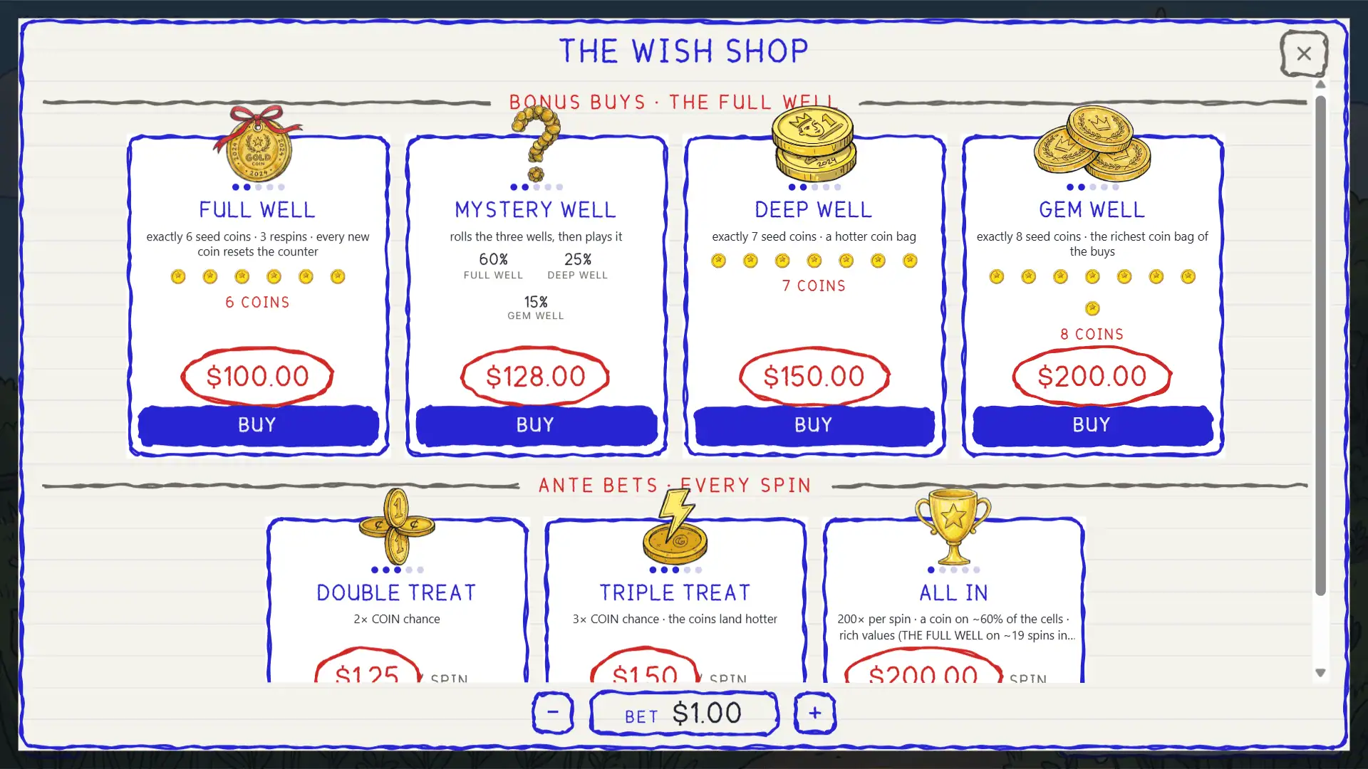 Wish You Well bonus buy menu