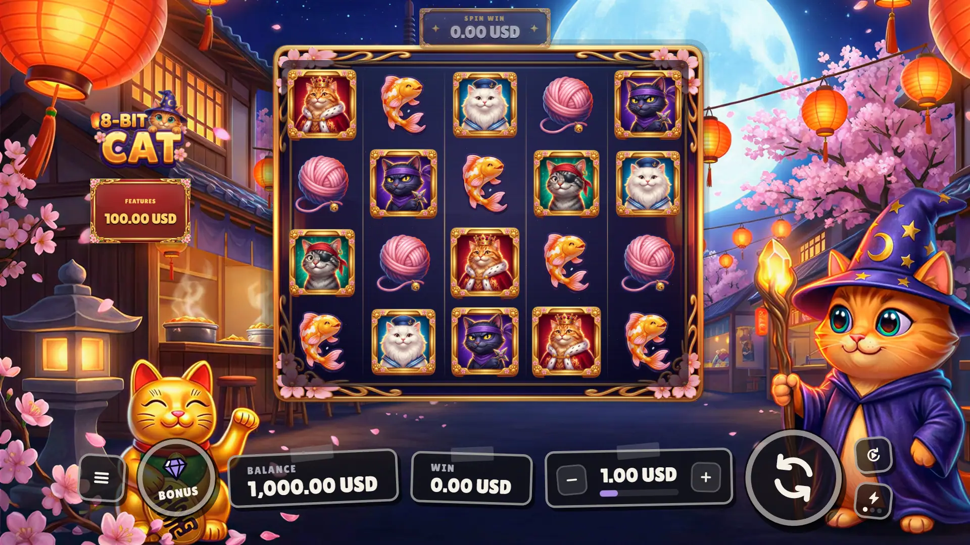 8-Bit Cat slot gameplay reels