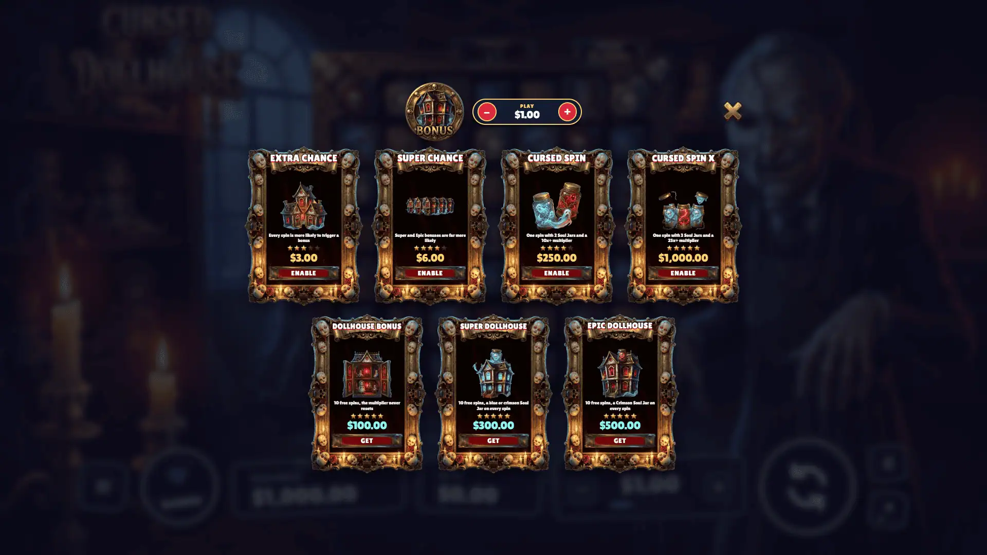 Cursed Dollhouse bonus buy menu