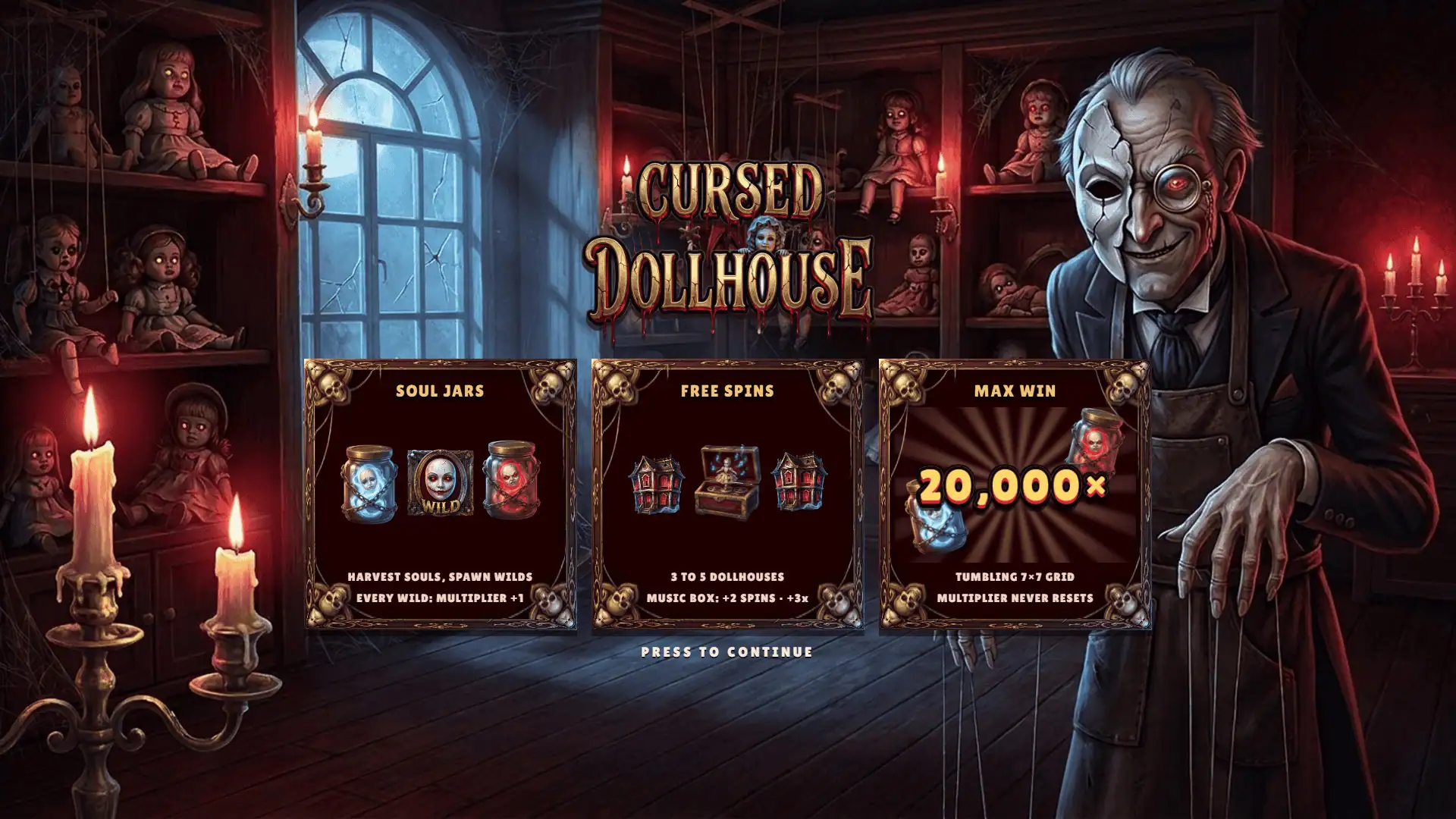 Cursed Dollhouse slot intro screen