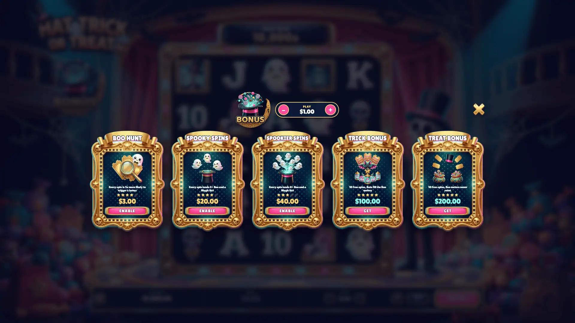 Hat Trick or Treat bonus buy menu
