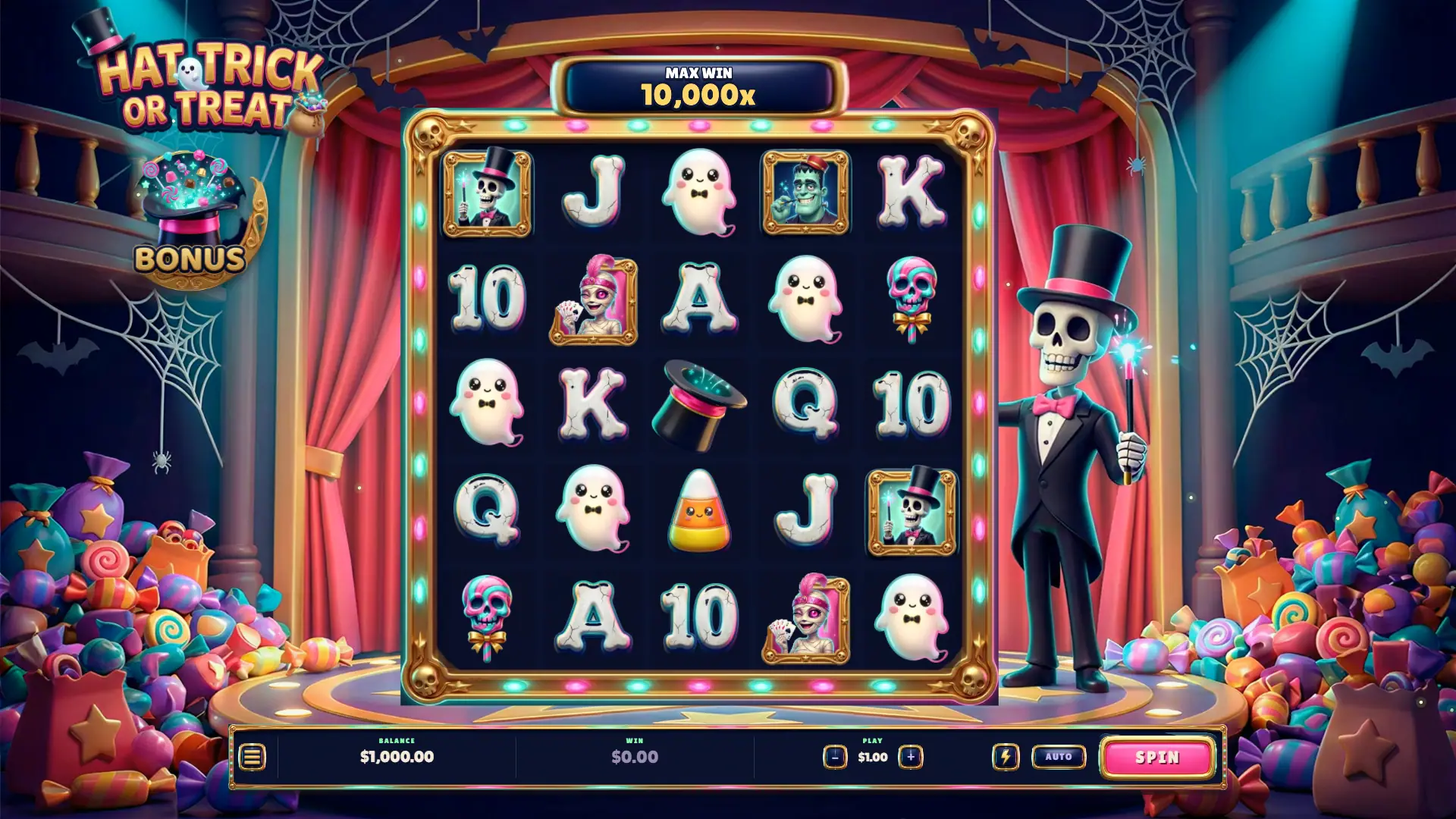Hat Trick or Treat slot gameplay reels
