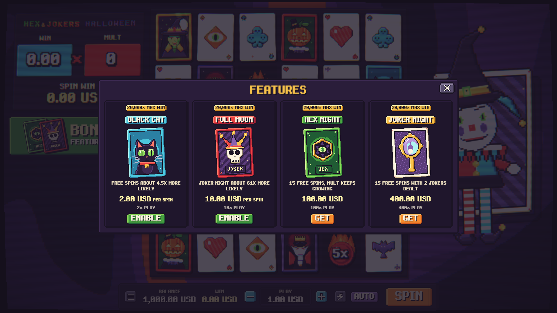 Hex & Jokers Halloween bonus buy menu