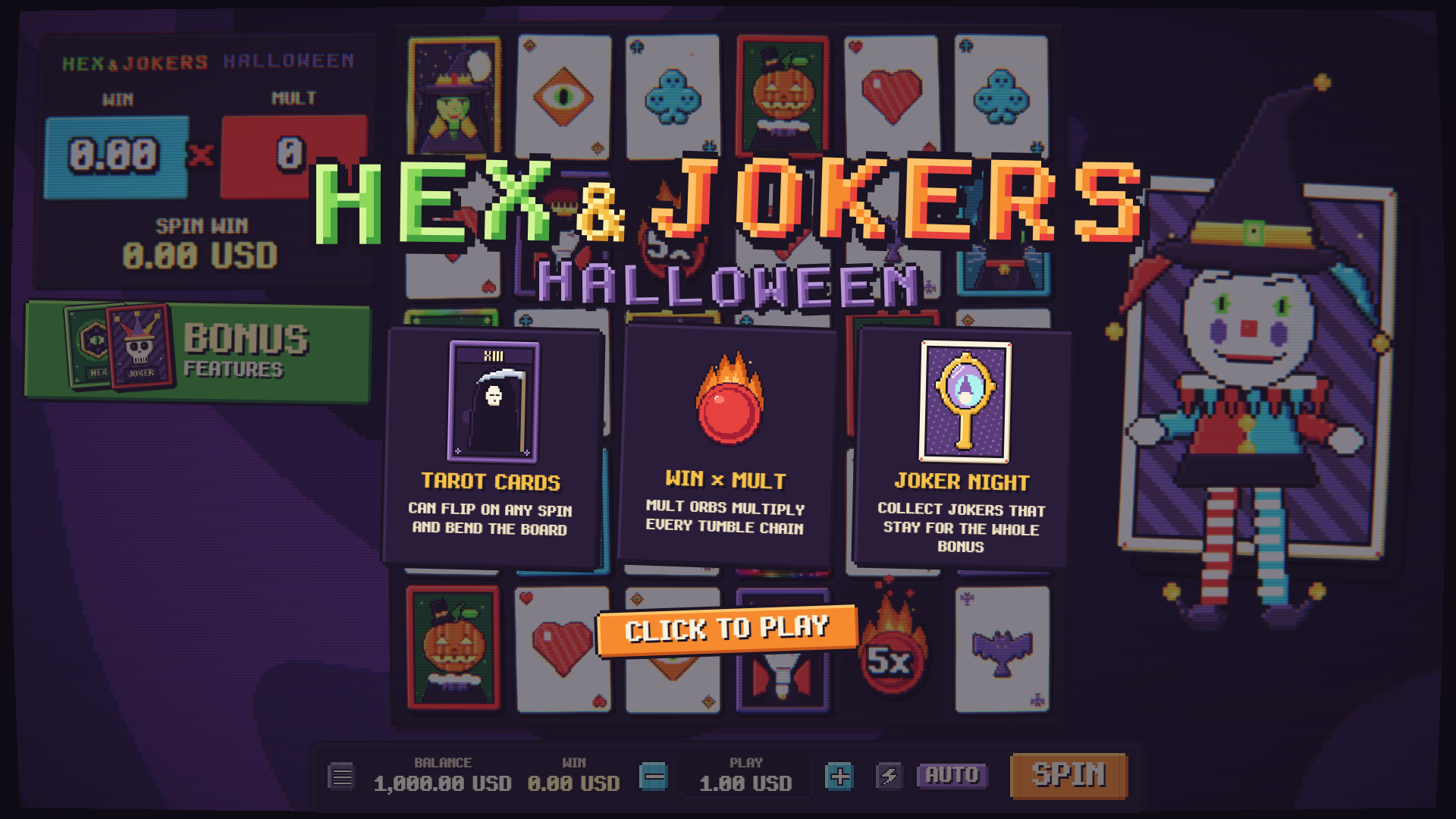 Hex & Jokers Halloween slot intro screen