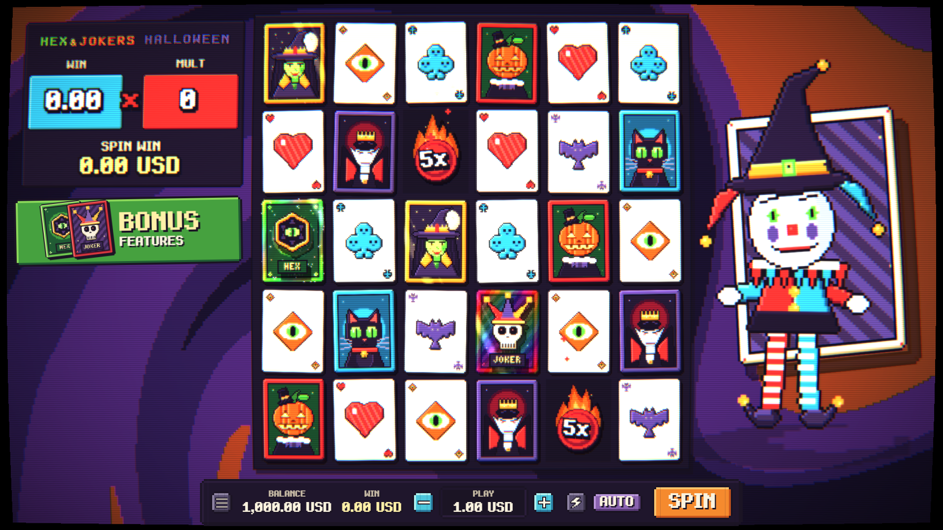 Hex & Jokers Halloween slot 6x5 card board