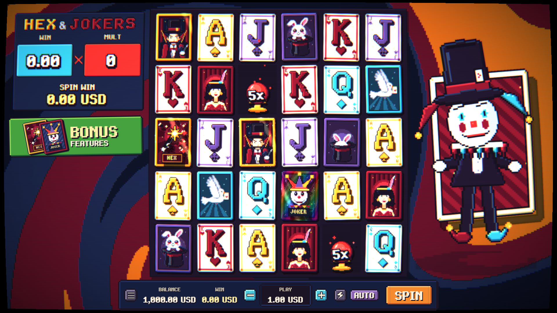 Hex & Jokers slot 6x5 card board