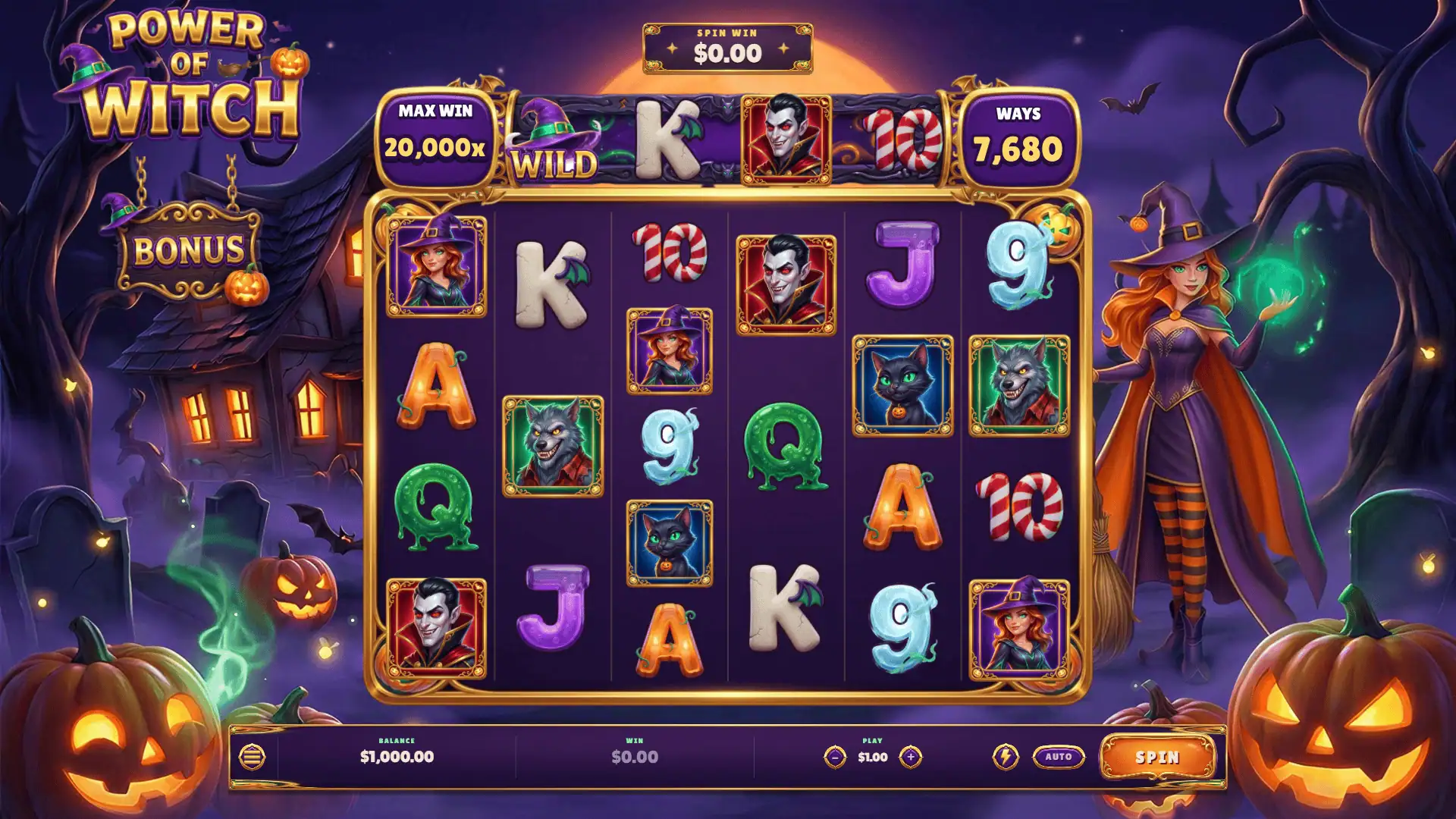Power of Witch slot gameplay reels