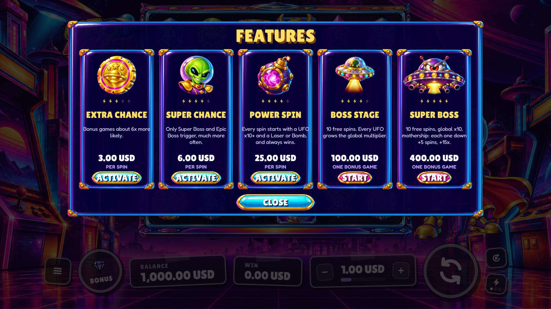 UFO Mayhem bonus buy menu