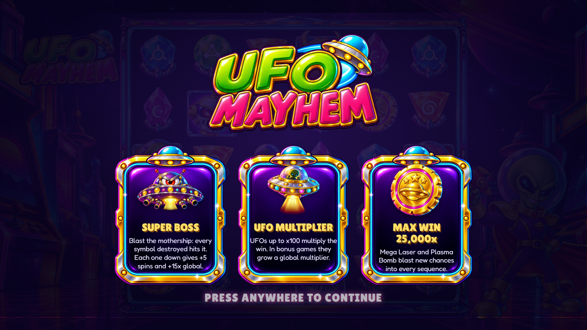 UFO Mayhem slot intro screen
