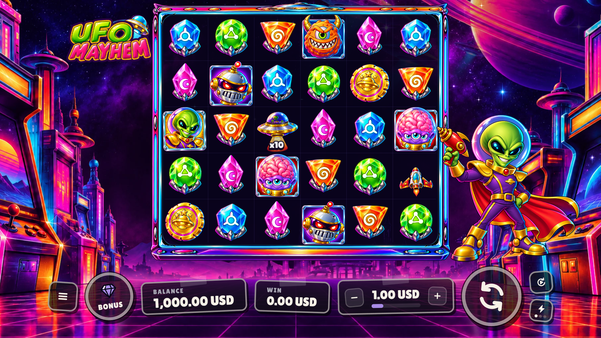 UFO Mayhem slot gameplay reels