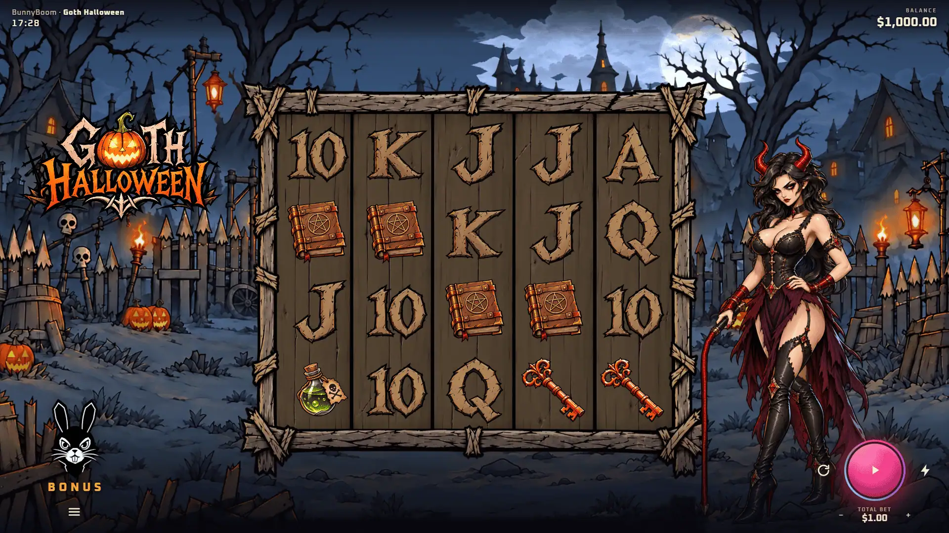 Goth Halloween slot gameplay reels