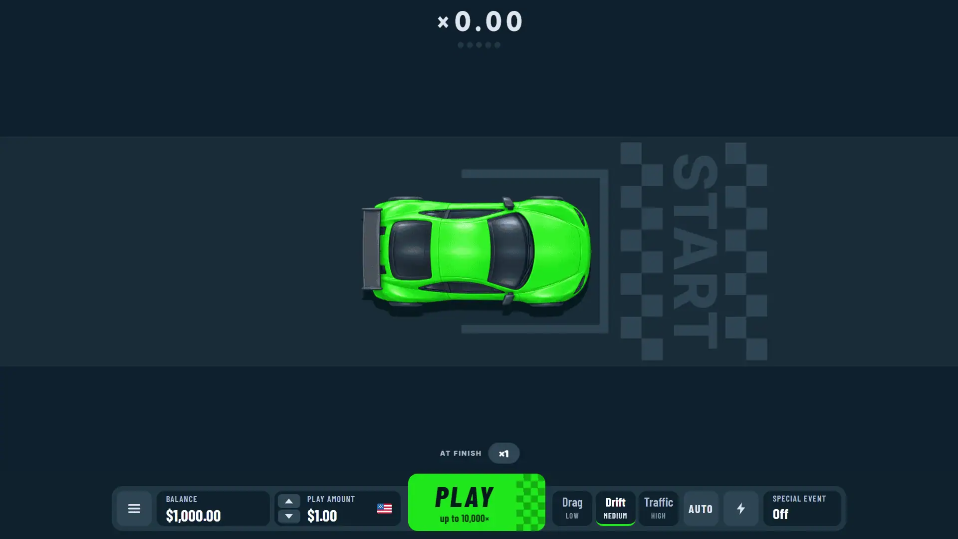 Big Finish race track with the car on the start line