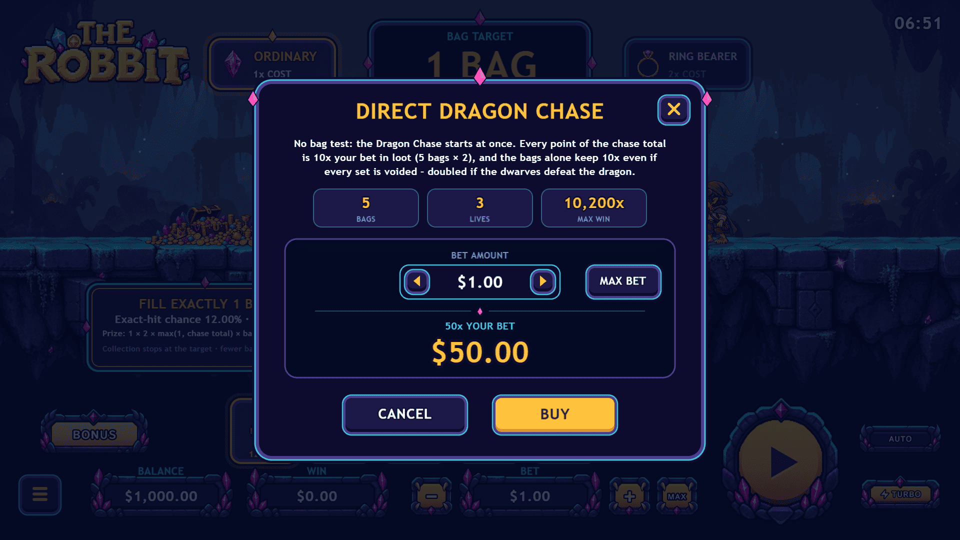 The Robbit bonus buy menu