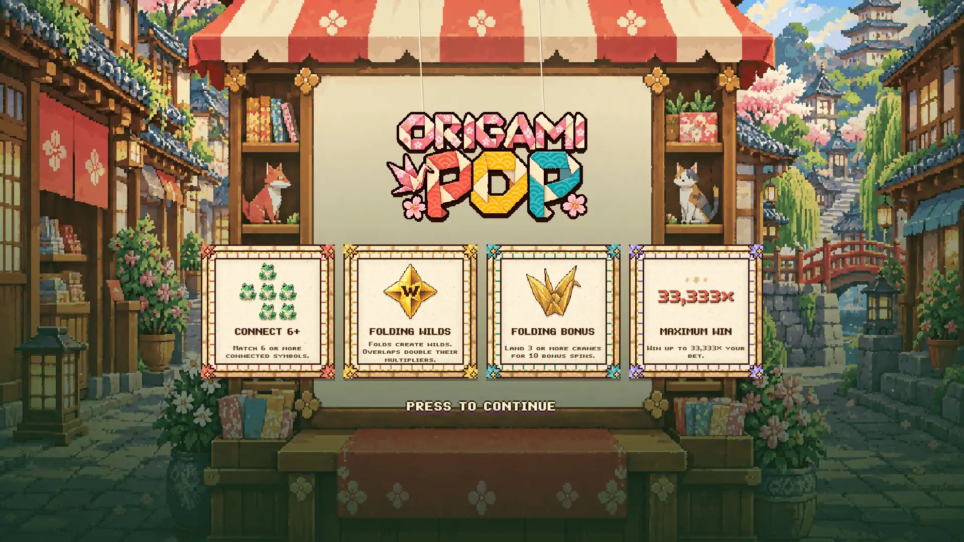 Origami Pop slot intro screen