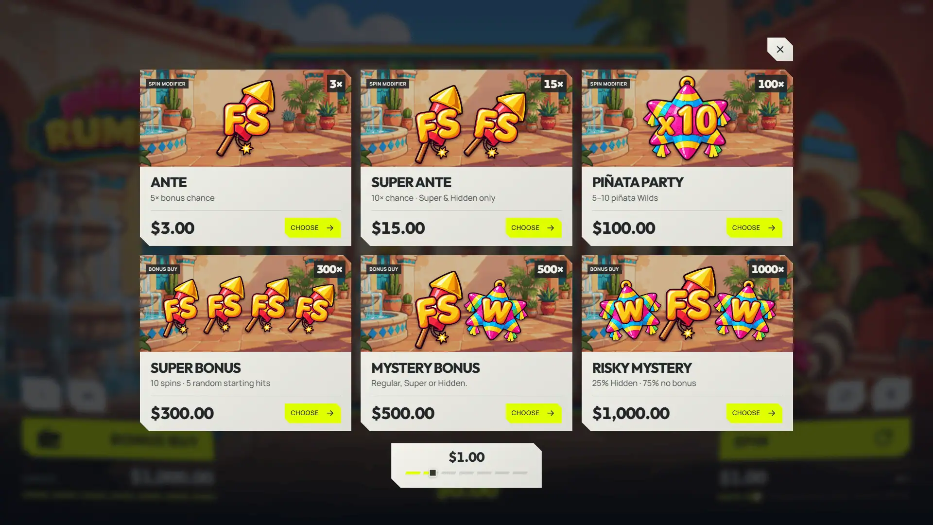 Pi&ntilde;ata Rumble bonus buy menu