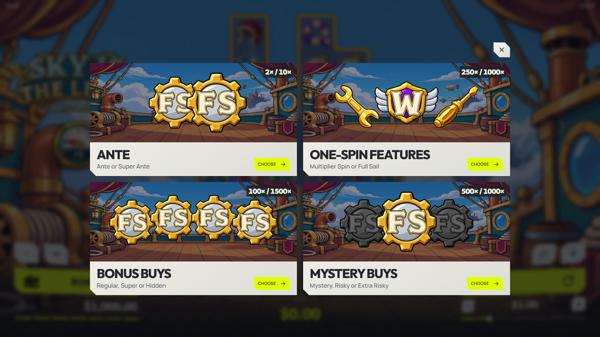 Sky Is The Limit bonus buy menu