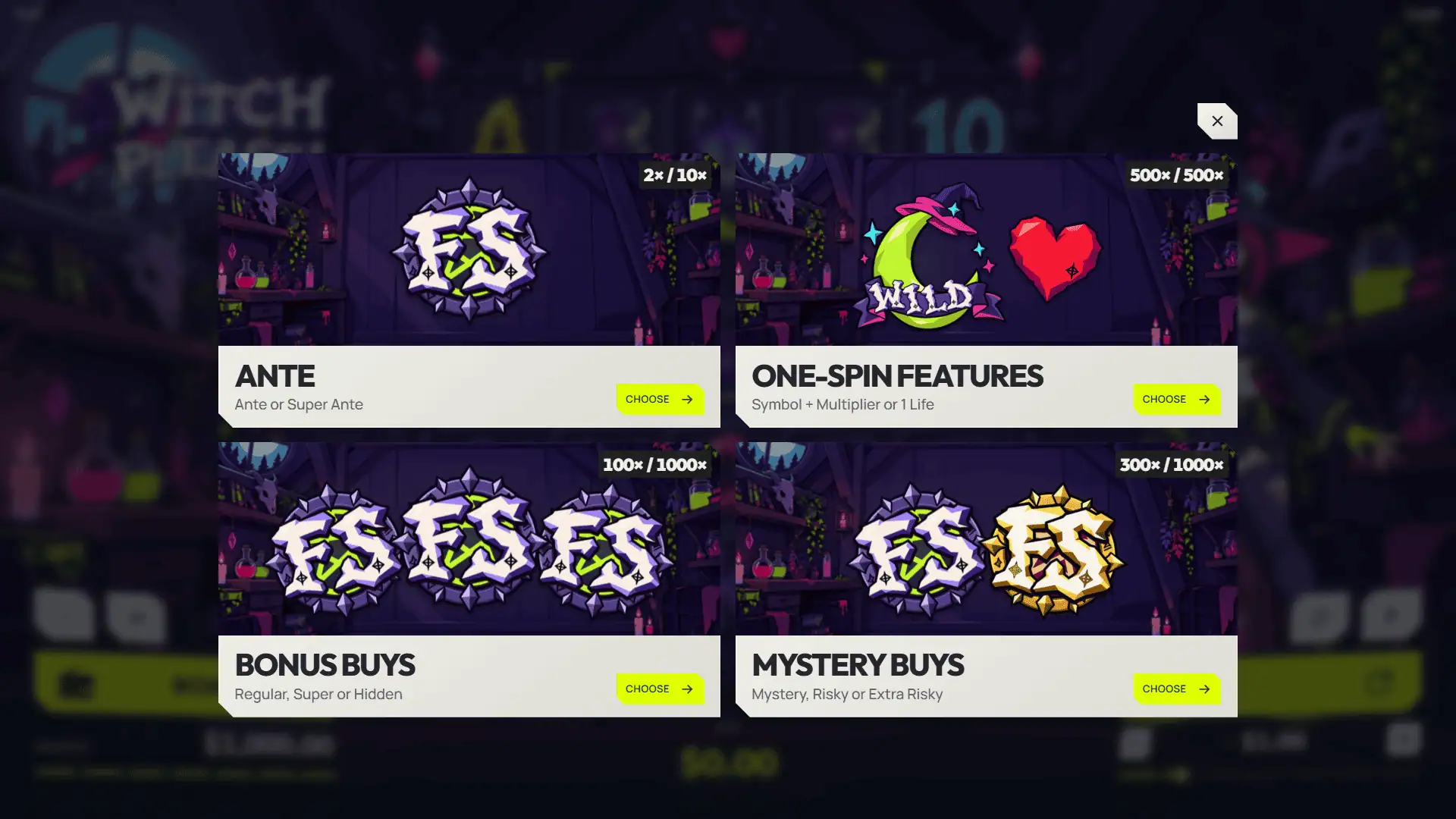 Witch Please! bonus buy menu