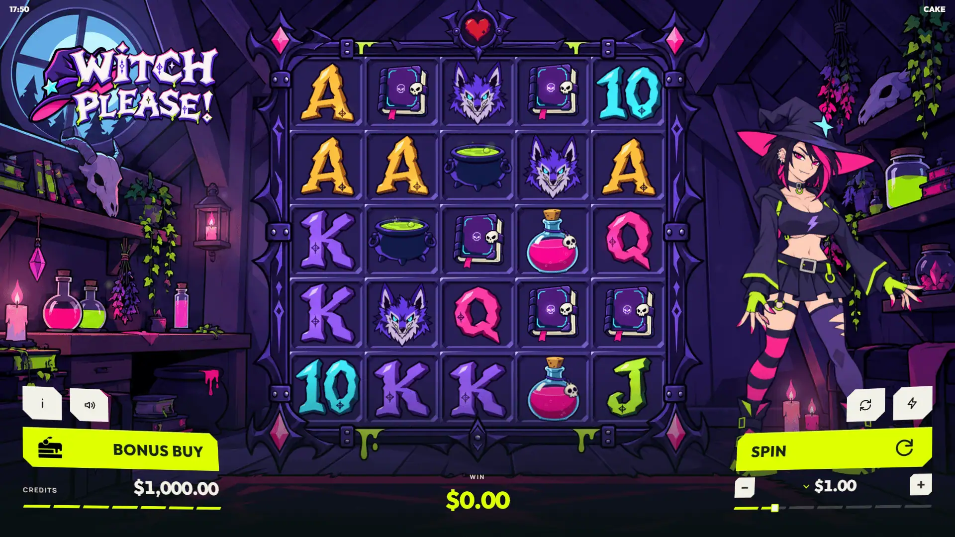 Witch Please! slot gameplay reels