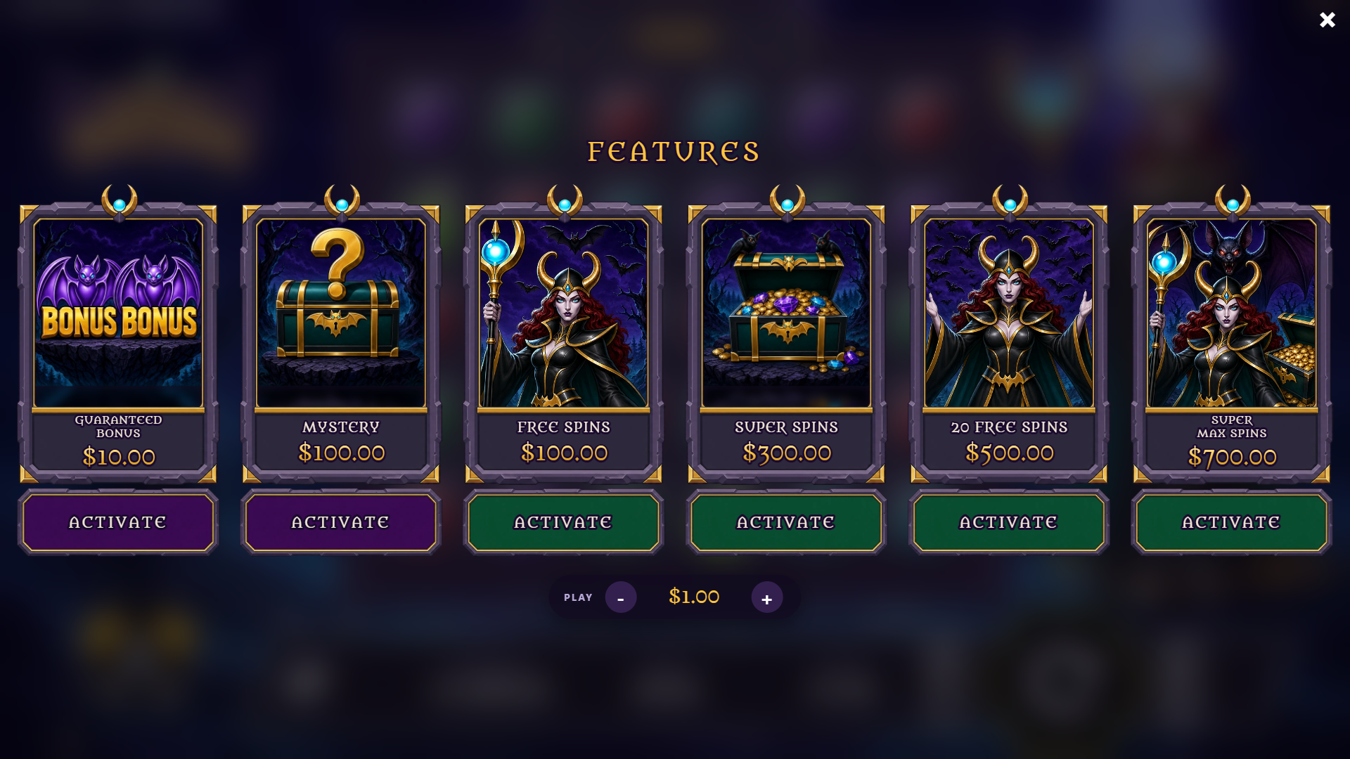 Wings of Nightshade bonus buy menu