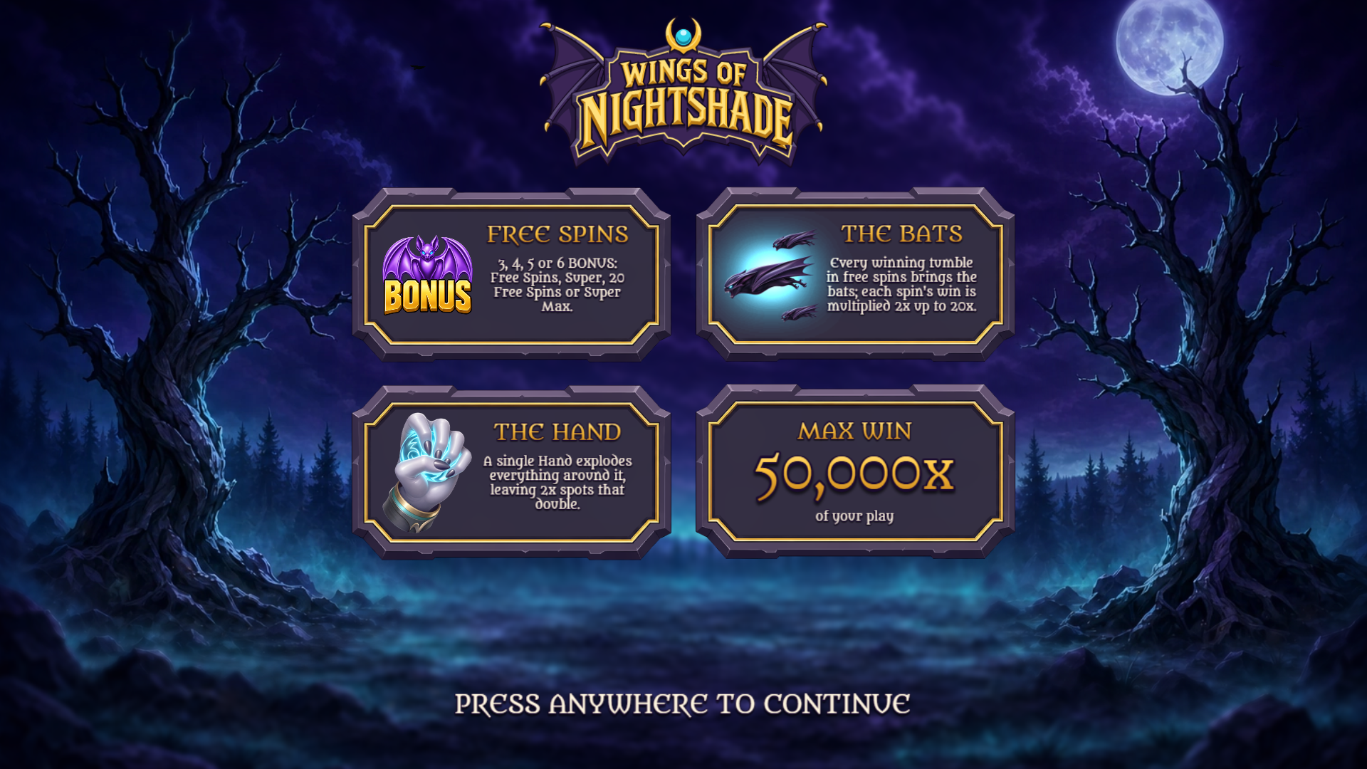 Wings of Nightshade slot intro screen