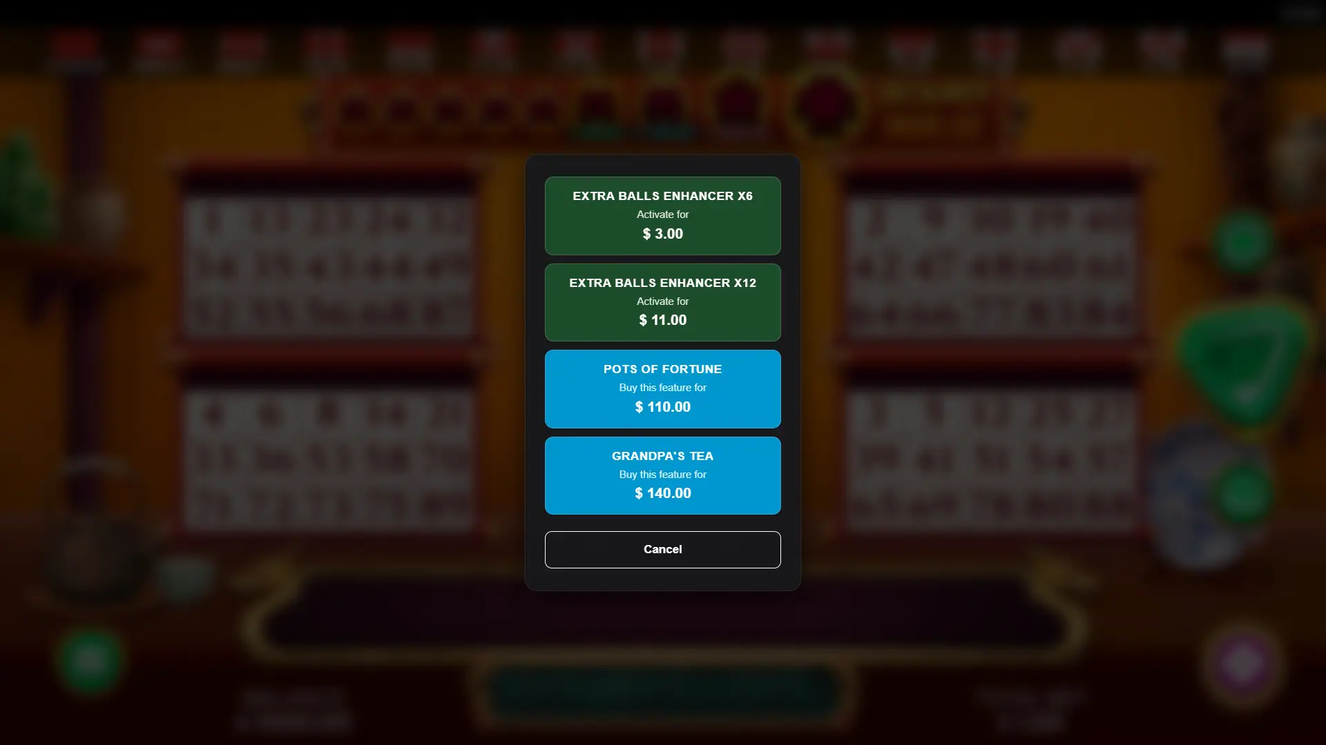 Grandpa Bingo bonus buy menu